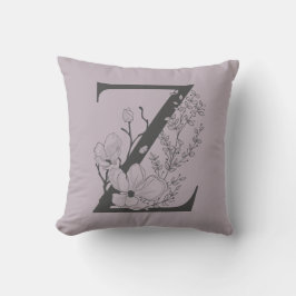 Elegant Z Boho Blommigt Monogram Initial Lilac Grå Kudde