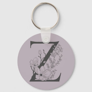 Elegant Z Boho Blommigt Monogram Initial Lilac Grå Nyckelring