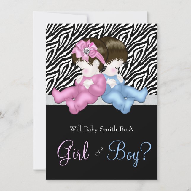 Elegant Zebra Gender Reveal Shower Inbjudningar (Framsida)