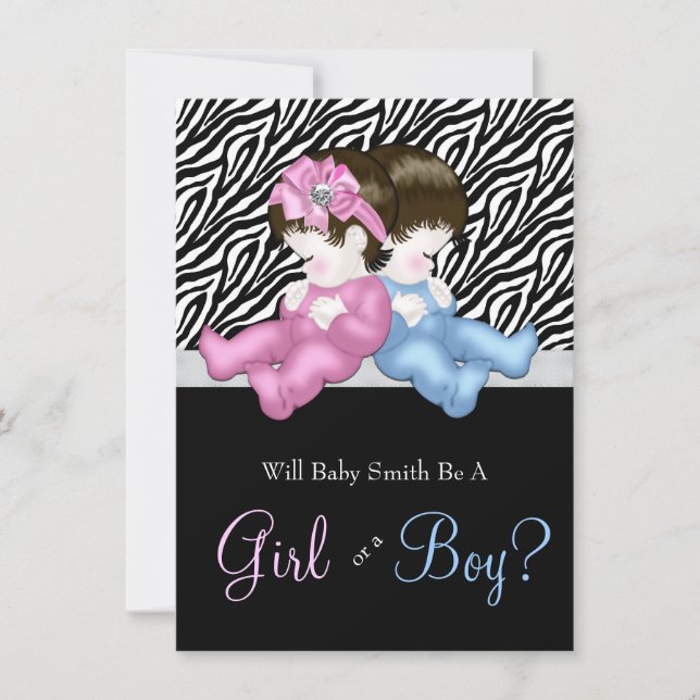 Elegant Zebra Gender Reveal Shower Inbjudningar (Framsida)