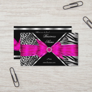Elegant Zebra Leopard Svart Hot pink 2 Visitkort