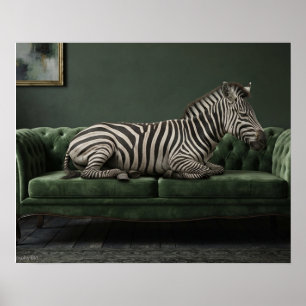 Elegant zebra på grön sammetssoffa poster