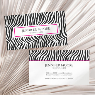 Elegant Zebra Print Pink Black White Custom  Visitkort