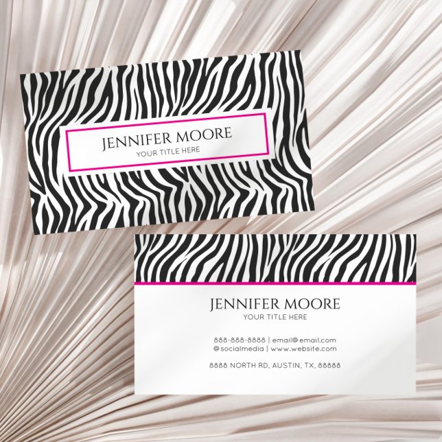 Elegant Zebra Print Pink Black White Custom  Visitkort (Skapare uppladdad)