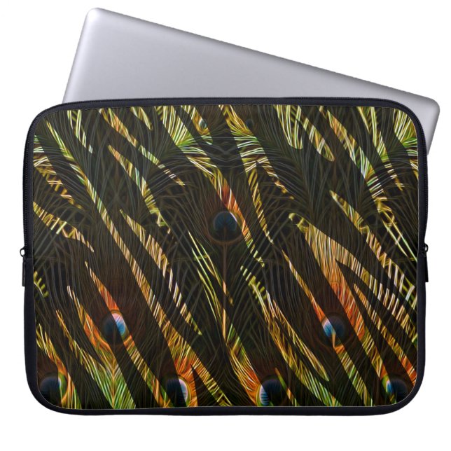 Elegant Zebra Rand Animal Print Peacock Feathers Laptop Fodral (Framsidan)