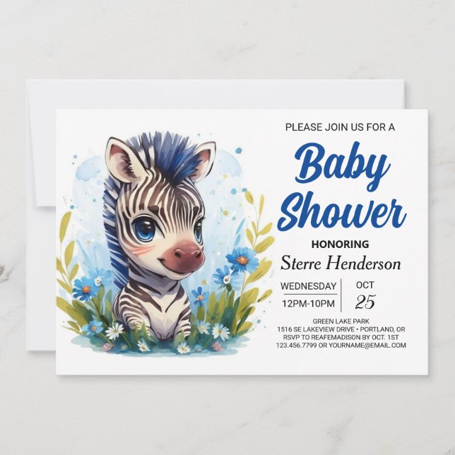 Elegant Zebra Safari Surprise Baby Shower Inbjudningar (Framsida)