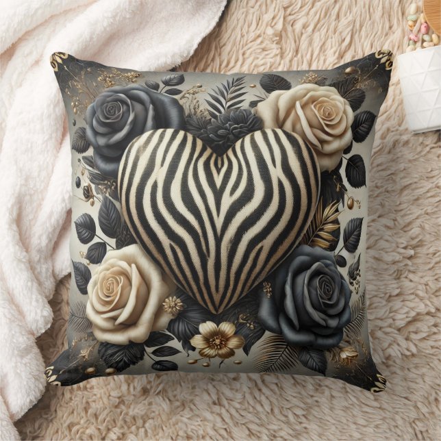 Elegant Zebra tryck Heart & Ro Kudde (Filt)