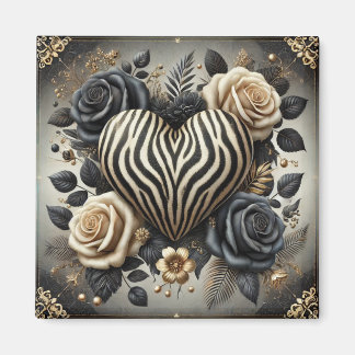 Elegant Zebra tryck Heart & Ro Magnet