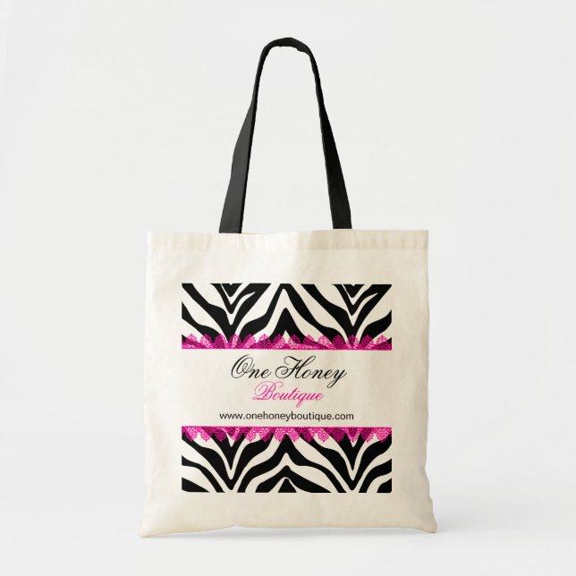 Elegant Zebra tryck och Rosa Snöre Personlig Bag Tygkasse (Framsidan)