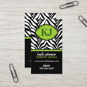 Elegant zebra tryckMonogram Visitkort