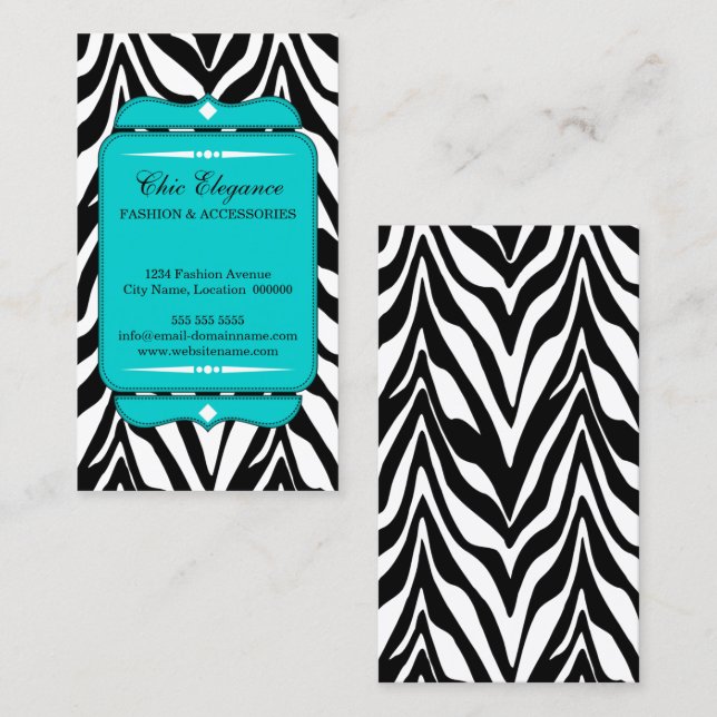 Elegant zebra tryckturkos visitkort (Fram/baksida)
