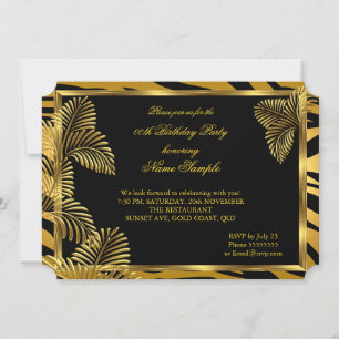 Elegant Zebrafärgad Svart Guld Guldpalm Party Inbjudningar