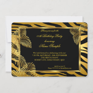 Elegant Zebrafärgad Svart Guld Guldpalm Party Inbjudningar
