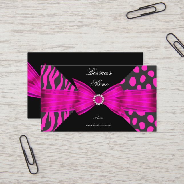 Elegant Zebraleopard Svart Hot pink Visitkort (Fram/Back In Situ)