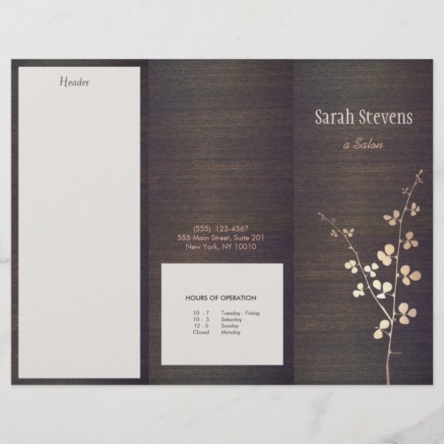 Elegant Zen Guld Gren Wood Spa Trifold Brochure (Framsida)