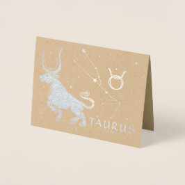 Elegant Zodiac Astrology | Taurus Birthday Silver Folierat Kort