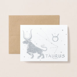 Elegant Zodiac Astrology | Taurus Birthday Silver Folierat Kort