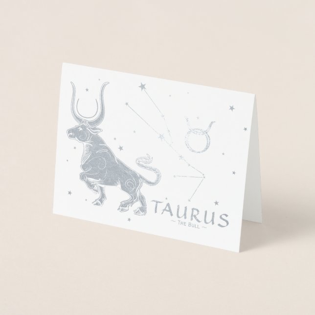 Elegant Zodiac Astrology | Taurus Birthday Silver Folierat Kort (Framsida)