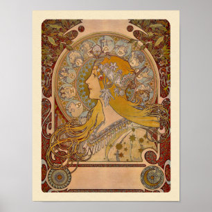 Elegant Zodiac efter Alphonse Mucha Print Poster