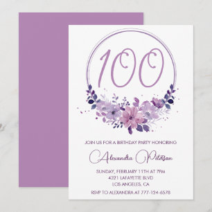 Eleganta 100-års födelsedagsinbjudningar Blommig L Inbjudningar