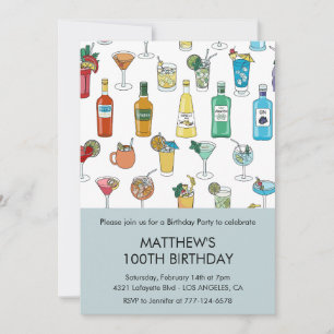 Eleganta 100-års födelsedagsinbjudningar Cocktail Inbjudningar