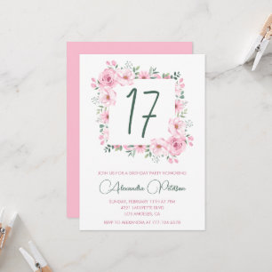 Eleganta 17-års inbjudningar Floral Rosa