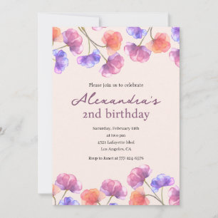 Eleganta 2-års inbjudningar Boho Floral Chic
