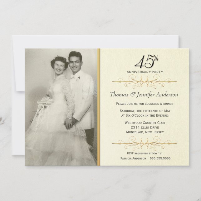 Eleganta 45-årsjubileumsfestinbjudningar för bröll inbjudningar (Framsida)