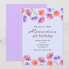 Eleganta 4-års inbjudningskort Boho Floral Chic