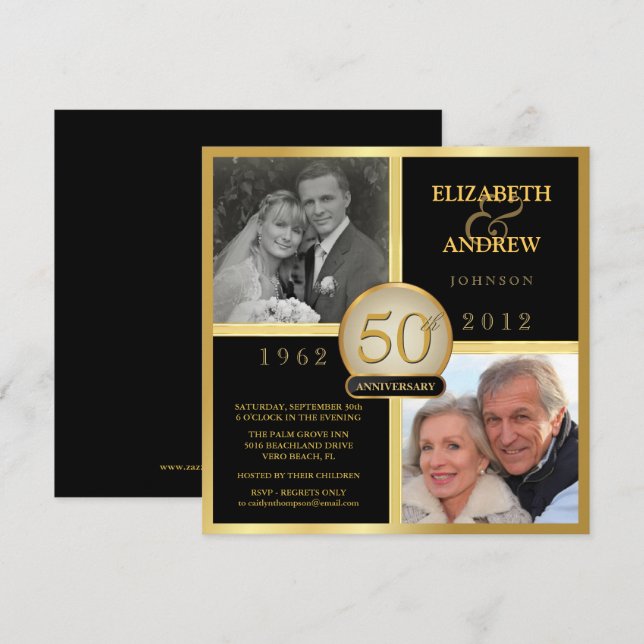 Eleganta 50-års bröllopsjubileum Foto-inbjudningar Inbjudningar (Fram/baksida)