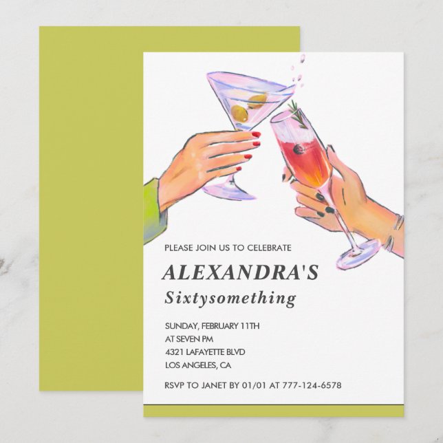 Eleganta 65-års inbjudningar Cocktailparty (Fram/baksida)