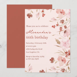 Eleganta 66-års födelsedagsinbjudningar Floral Chi Inbjudningar