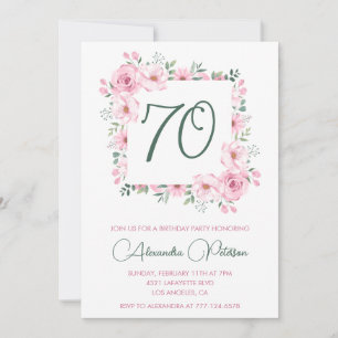 Eleganta 70-års inbjudningar Blommig Rosa