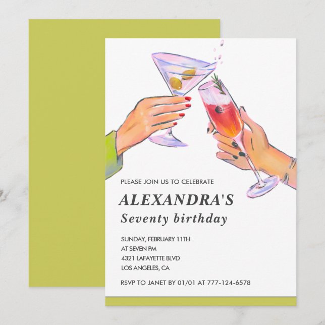 Eleganta 70-års inbjudningar Cocktailfest (Fram/baksida)