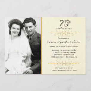 Eleganta 75-årsjubileumsinbjudningar med foto inbjudningar