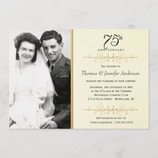 Eleganta 75-årsjubileumsinbjudningar med foto inbjudningar