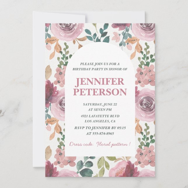 Eleganta 86-års födelsedagsinbjudningar Blommig Bo Inbjudningar (Framsida)