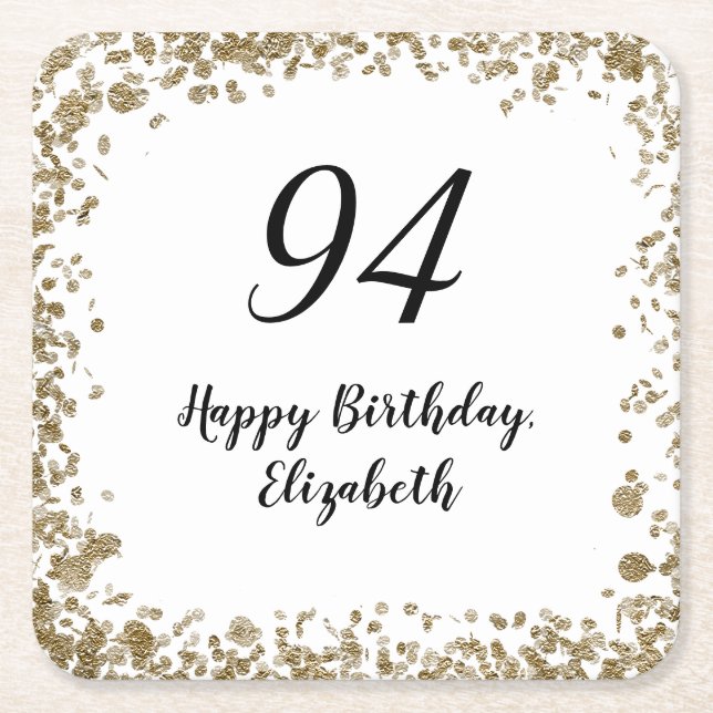 Eleganta 94-årsdagsunderlägg med guldglitter underlägg papper kvadrat (Framsidan)