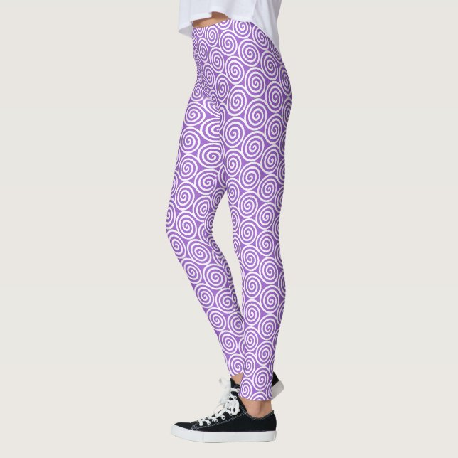 Eleganta abstrakta spiralkretsar i violett och vit leggings (Vänster)