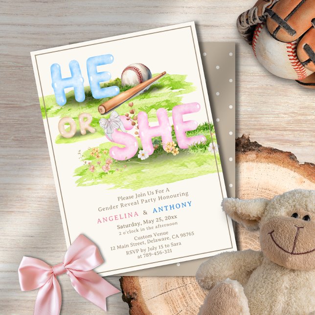 Eleganta akvarell baseball vilda blommor Han eller Inbjudningar (Elegant Watercolor Baseball Wildflowers He or She Invitation)