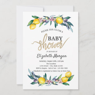 Eleganta akvarell citroner oliver baby shower inbjudningar