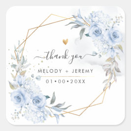 Eleganta akvarell dammiga blå rosor tack fyrkantigt klistermärke
