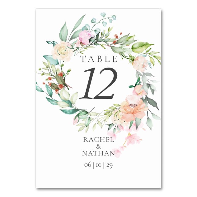 Eleganta akvarell grönska blommande bordskort (Baksidan)