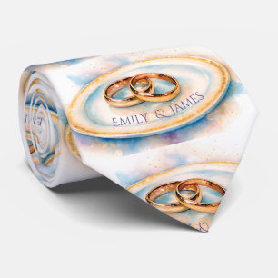 Eleganta akvarell Guldros Bröllopsringar Slips