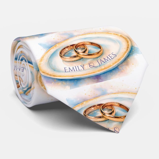Eleganta akvarell Guldros Bröllopsringar Slips (Rullad)