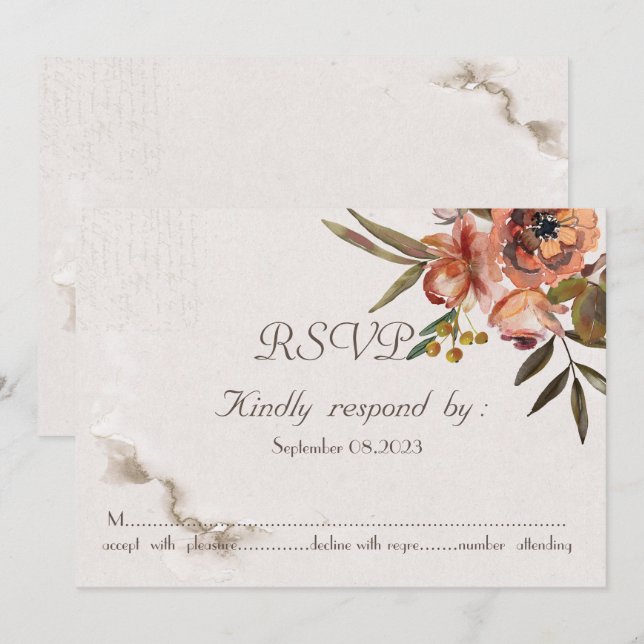 Eleganta akvarell höstblommor RSVP Inbjudningar (Fram/baksida)