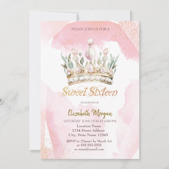 Eleganta akvarell kronblommor Sweet 16 Inbjudningar (Framsida)