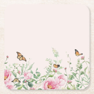 Eleganta akvarell peony och fjäril blomsterpapper underlägg papper kvadrat