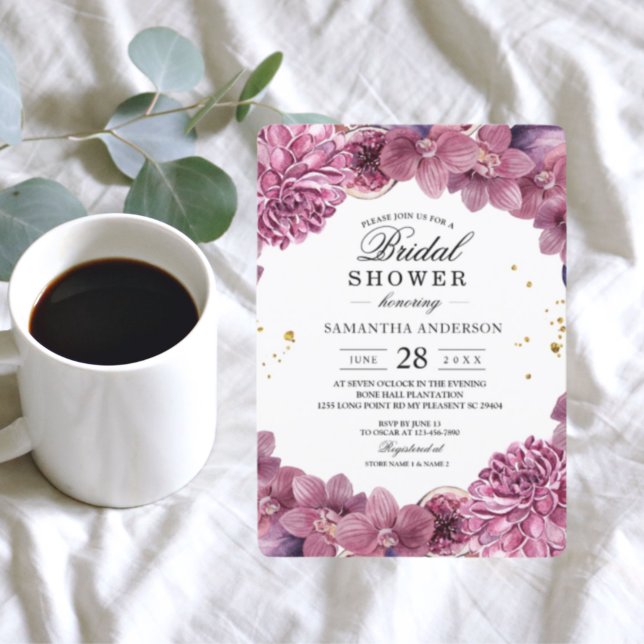 Eleganta akvarell rosa & lila orkidéer & fikon inbjudningar (Skapare uppladdad)