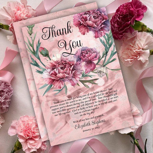 Eleganta akvarell rosa nejlikor tack kort (Elegant Watercolor Pink Carnations Thank You Card)